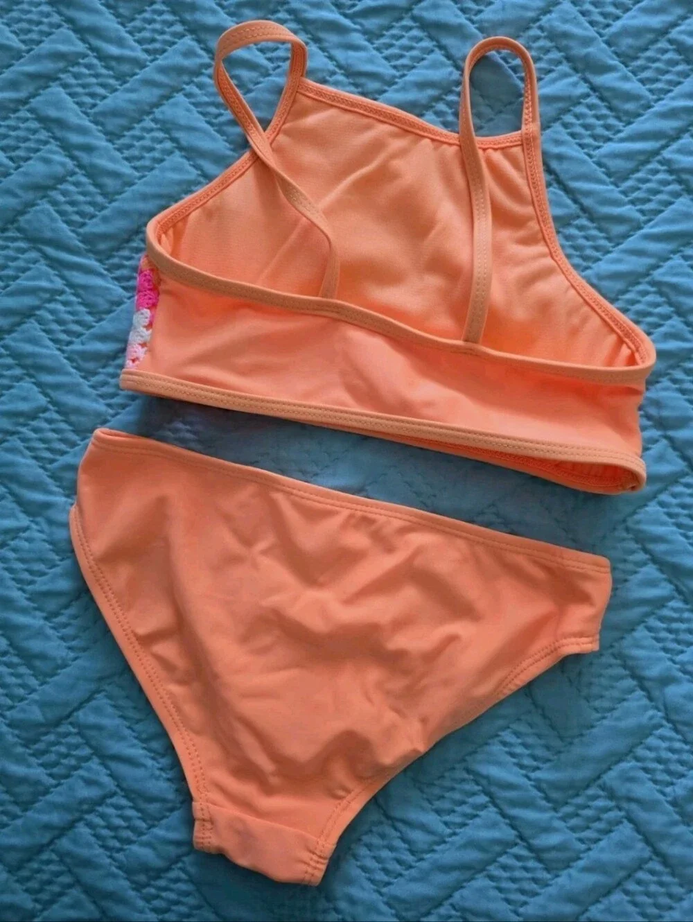 wonder nation Peach Crochet-Accent Two-Piece Swimsuit with Pink and White